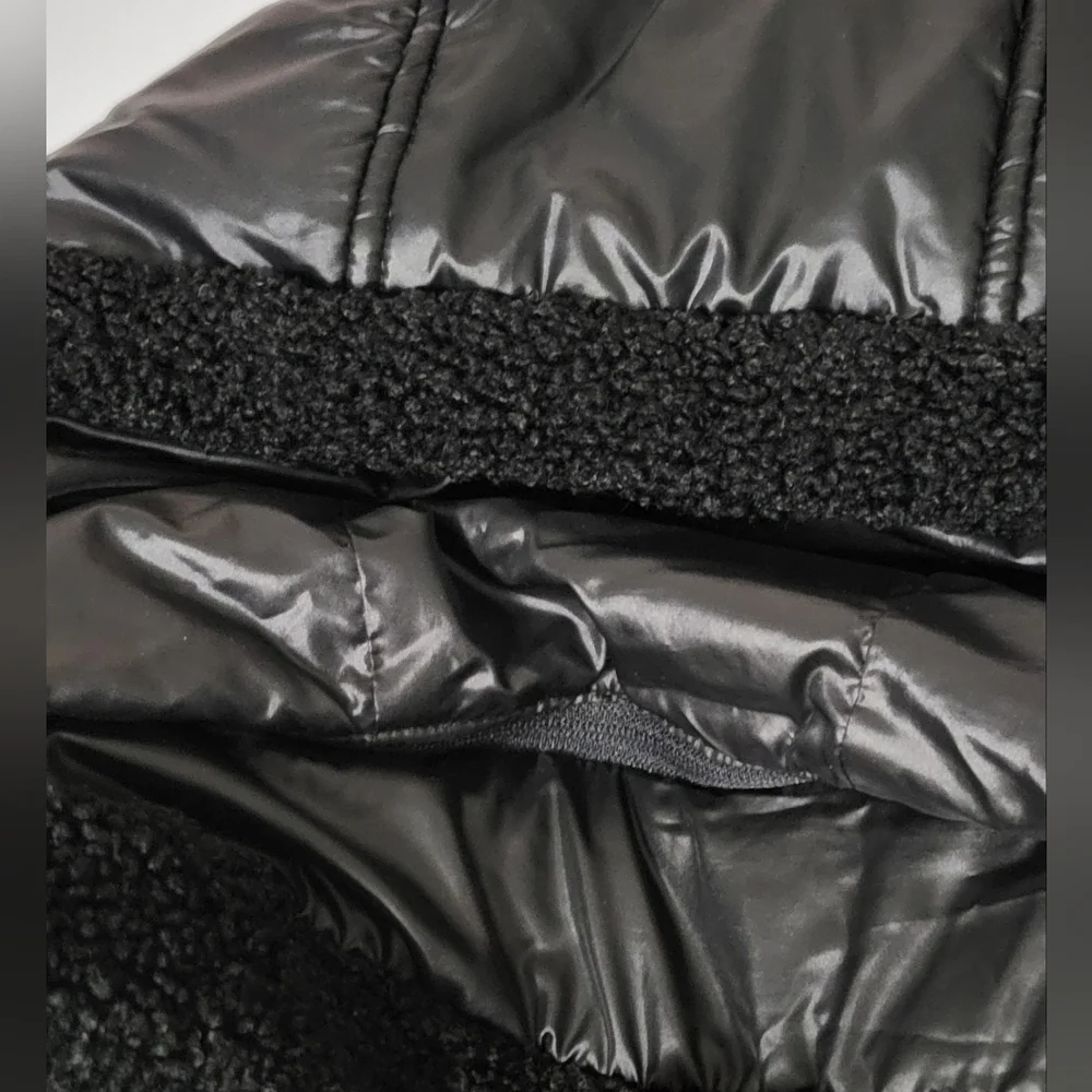 A.n.a Black Glossy Puffer Sherpa Detail Hooded Chic Cold Winter Weather Jacket